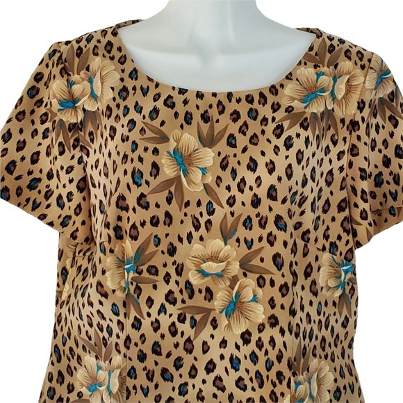 Vintage Hawaiian Floral Animal Print Dress Women's 10 Short Sleeve Back Zip - Picture 3 of 12